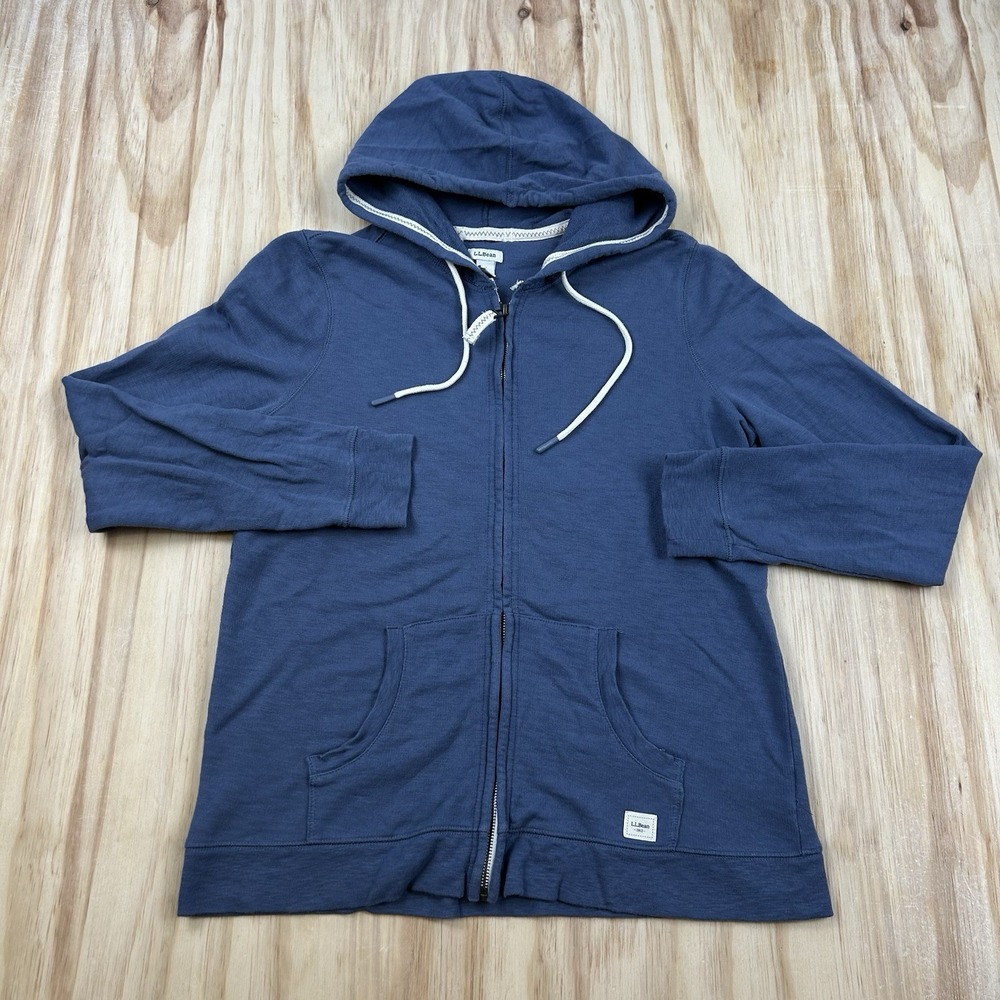 L.L.Bean Women's Medium Solid Blue Cotton Full Zip Hooded Jacket 504211